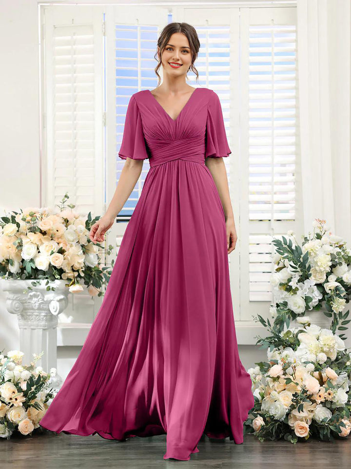 Damen Chiffonkleid mit V-Ausschnitt und fließender Passform