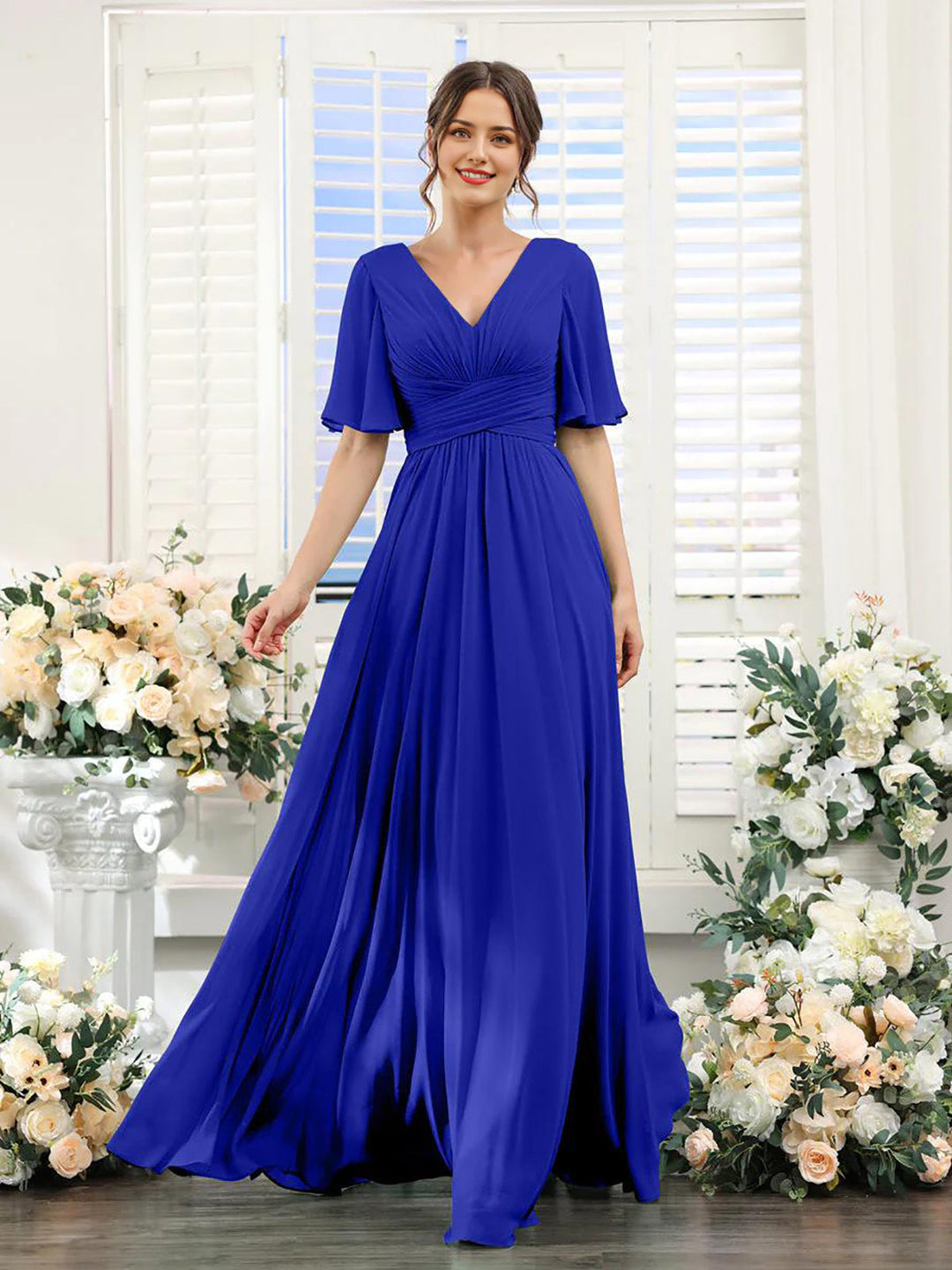 Damen Chiffonkleid mit V-Ausschnitt und fließender Passform