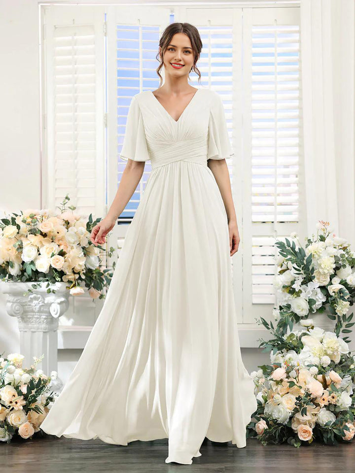 Damen Chiffonkleid mit V-Ausschnitt und fließender Passform