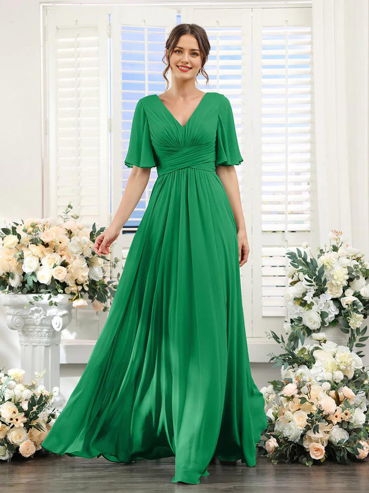 Damen Chiffonkleid mit V-Ausschnitt und fließender Passform