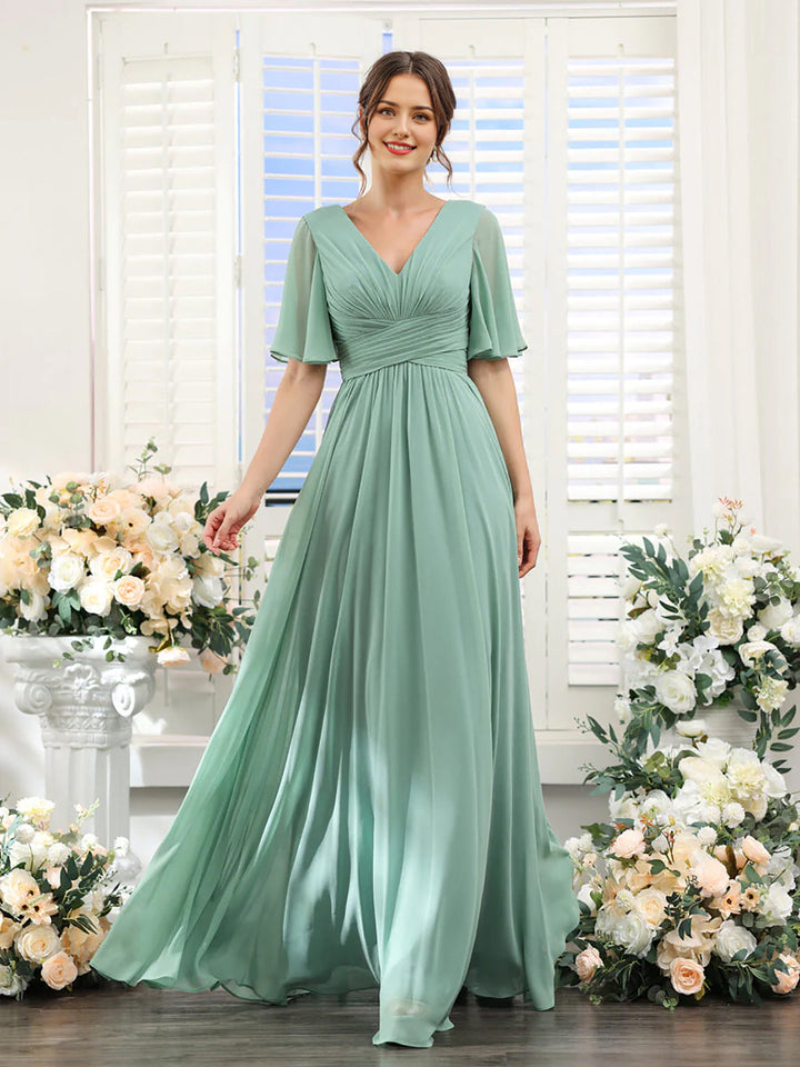 Damen Chiffonkleid mit V-Ausschnitt und fließender Passform