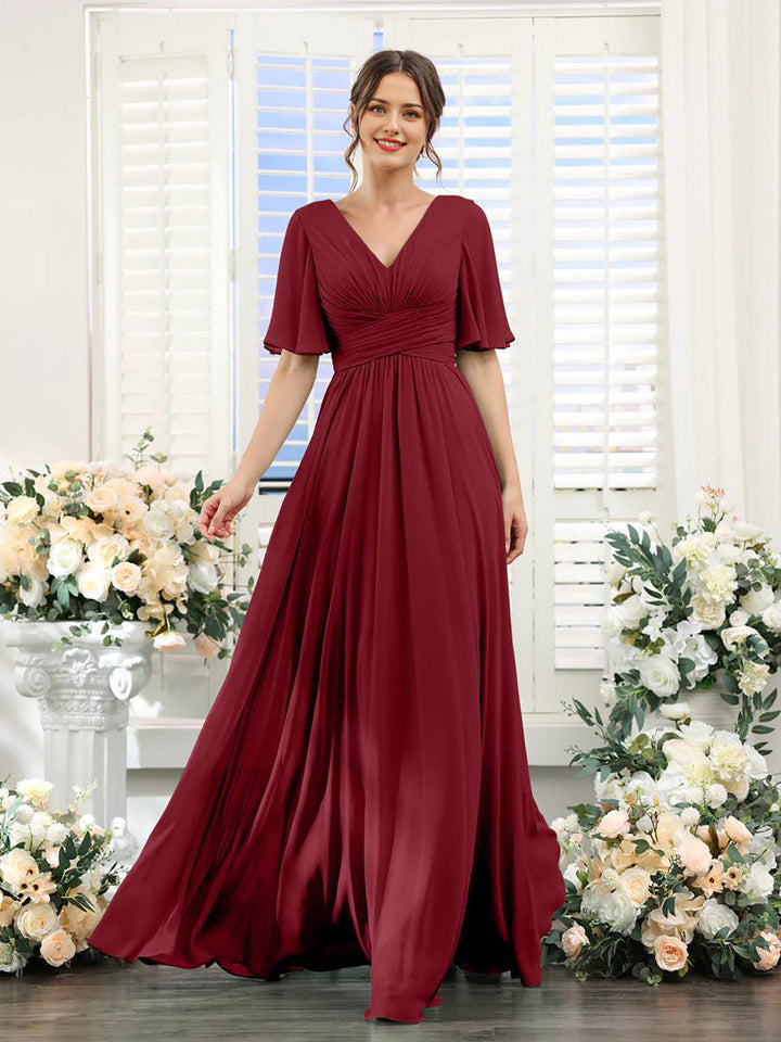 Damen Chiffonkleid mit V-Ausschnitt und fließender Passform