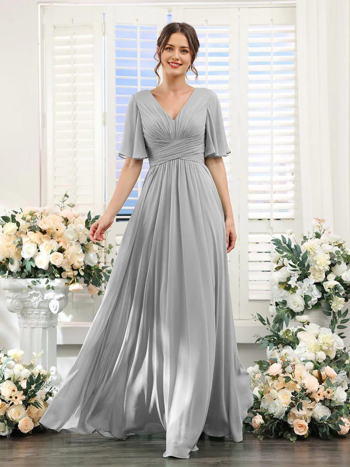 Damen Chiffonkleid mit V-Ausschnitt und fließender Passform
