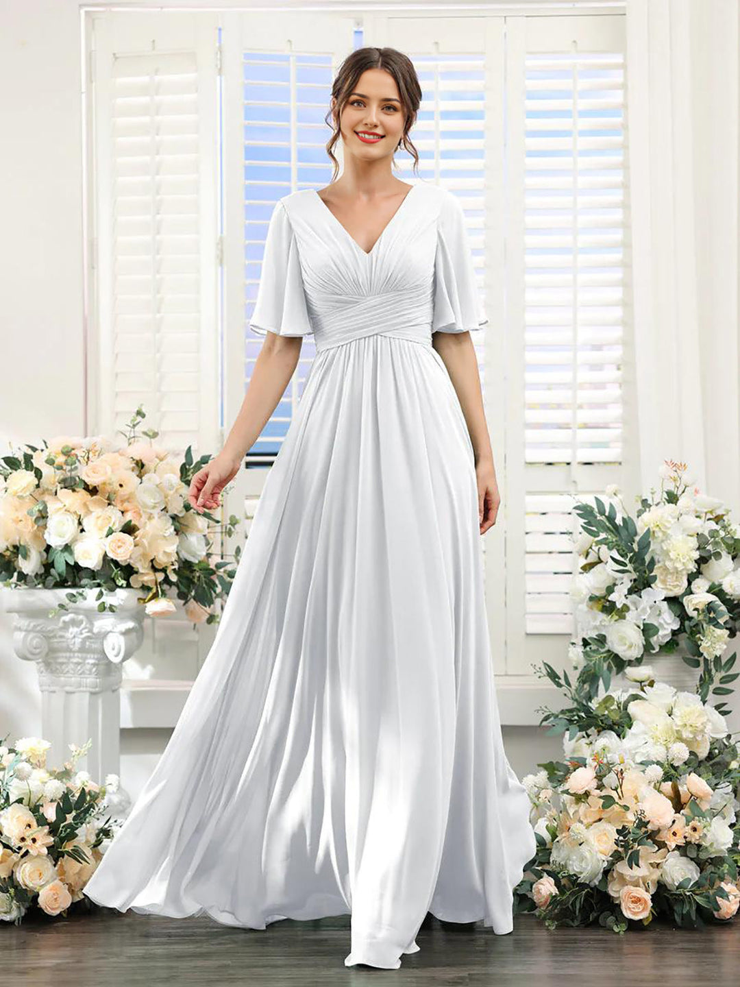 Damen Chiffonkleid mit V-Ausschnitt und fließender Passform
