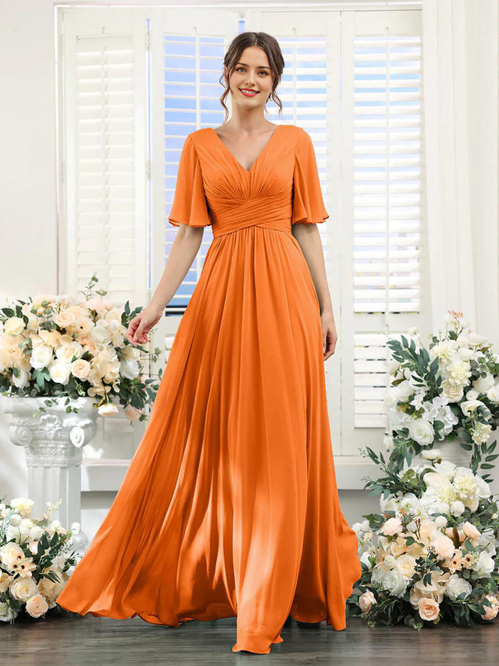 Damen Chiffonkleid mit V-Ausschnitt und fließender Passform