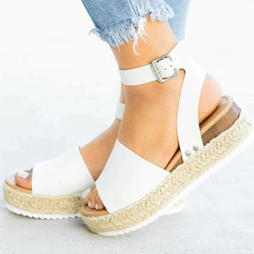 WW | Plattform Sandalen Espadrille-Sohle Verstellbarer Knöchelriemen Zehenriemen