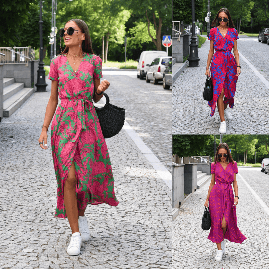 WW | Kurzarm V-Ausschnitt Sommerkleid Maxikleid