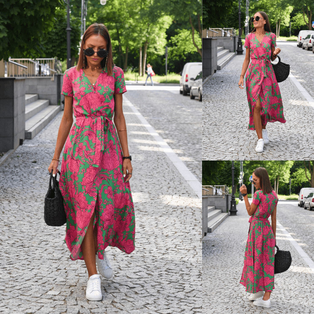 WW | Kurzarm V-Ausschnitt Sommerkleid Maxikleid