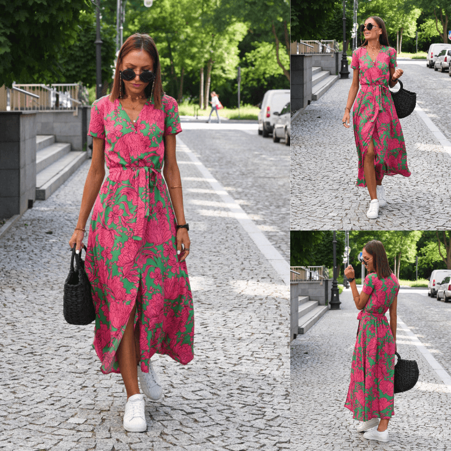 WW | Kurzarm V-Ausschnitt Sommerkleid Maxikleid