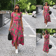WW | Kurzarm V-Ausschnitt Sommerkleid Maxikleid