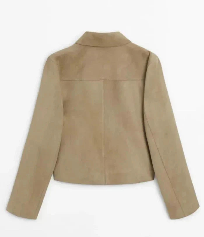 W&W Mode | beige Damenjacke aus Suedette mit schmalen Knöpfen