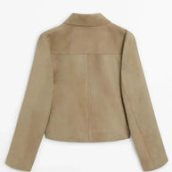WW | beige Damenjacke aus Suedette mit schmalen Knöpfen
