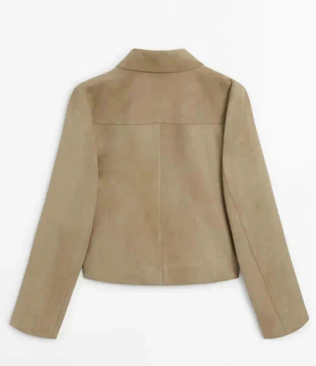 WW | beige Damenjacke aus Suedette mit schmalen Knöpfen