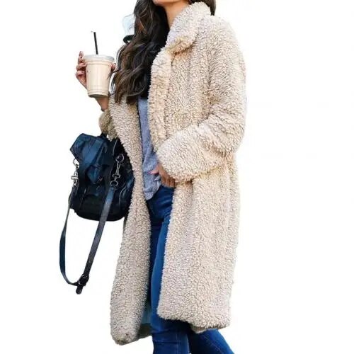 W&W Mode Plüsch Warm Strickjacke Revers Langarm Midimantel