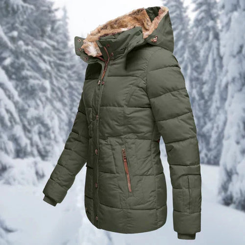 W&W Mode - Kapuzenpelz gefütterte Pufferjacke für Frauen