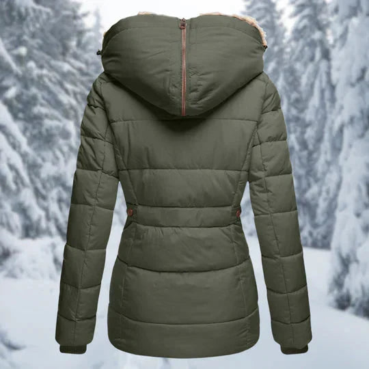 W&W Mode - Kapuzenpelz gefütterte Pufferjacke für Frauen