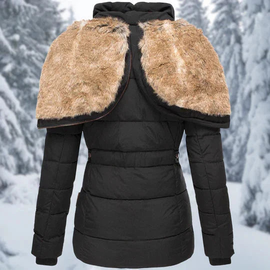 W&W Mode - Kapuzenpelz gefütterte Pufferjacke für Frauen