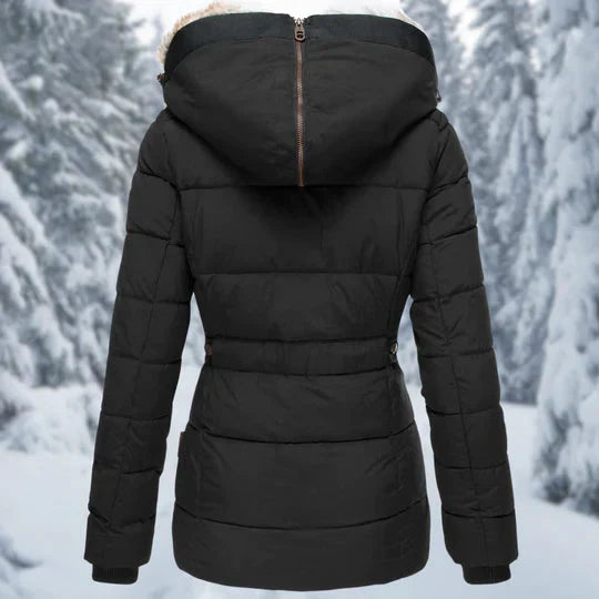 W&W Mode - Kapuzenpelz gefütterte Pufferjacke für Frauen
