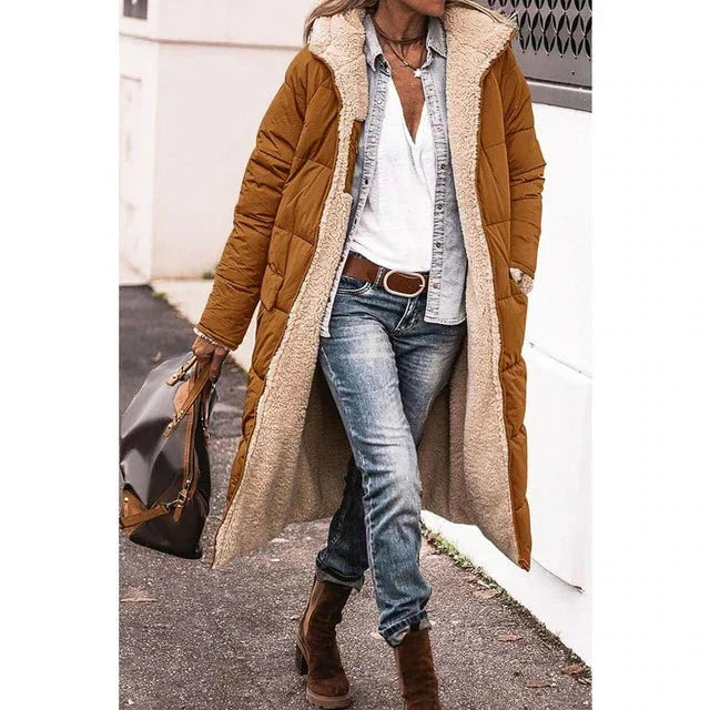 W&W Mode - Frauen Kapuzen-Sherpa - Fleece gefütterte Pufferjacke