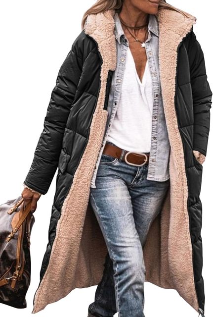 W&W Mode - Frauen Kapuzen-Sherpa - Fleece gefütterte Pufferjacke