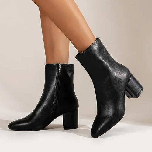 WW | Ankle Boots Slim Passform Spitz Zulaufend Blockabsatz Seitenreißverschluss