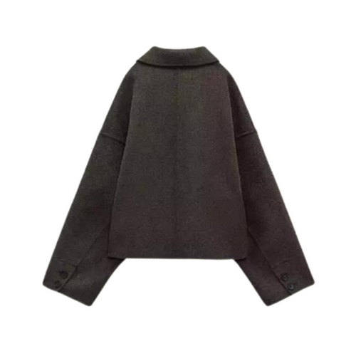 WW | Einreiher Lockere Passform Kurzer Wollmantel Woll Trenchcoat für Damen