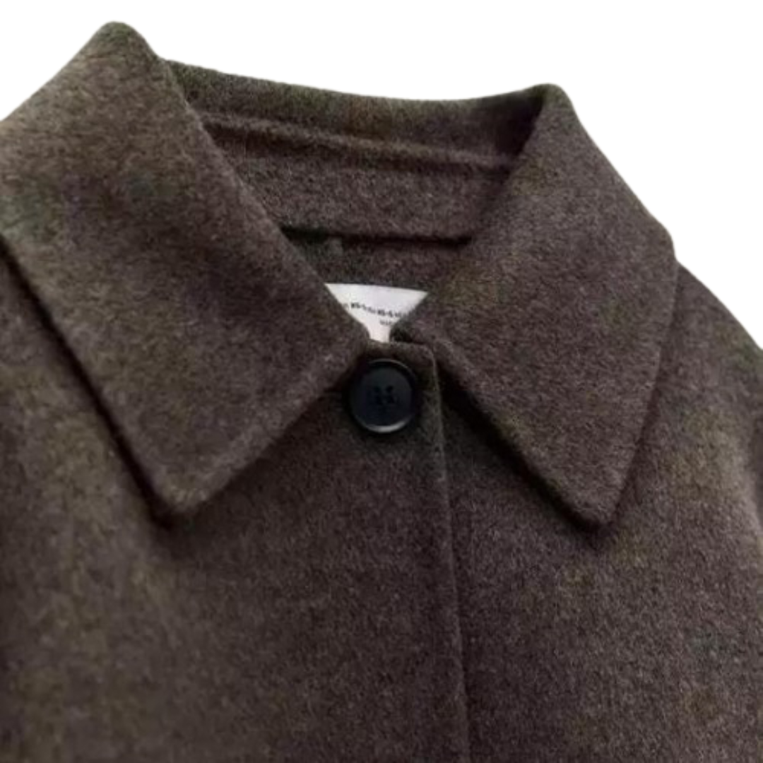 W&W Mode | Einreiher Lockere Passform Kurzer Wollmantel Woll Trenchcoat für Damen
