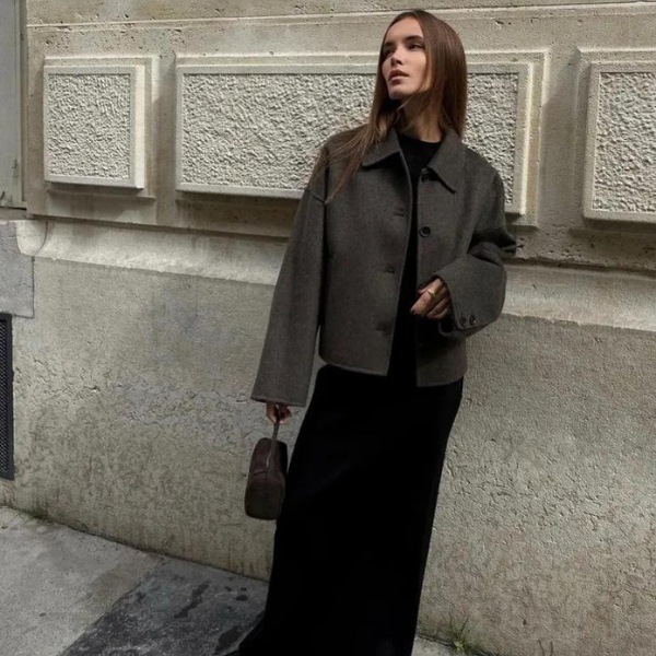 W&W Mode | Einreiher Lockere Passform Kurzer Wollmantel Woll Trenchcoat für Damen