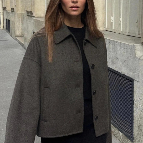 W&W Mode | Einreiher Lockere Passform Kurzer Wollmantel Woll Trenchcoat für Damen