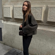 WW | Einreiher Lockere Passform Kurzer Wollmantel Woll Trenchcoat für Damen