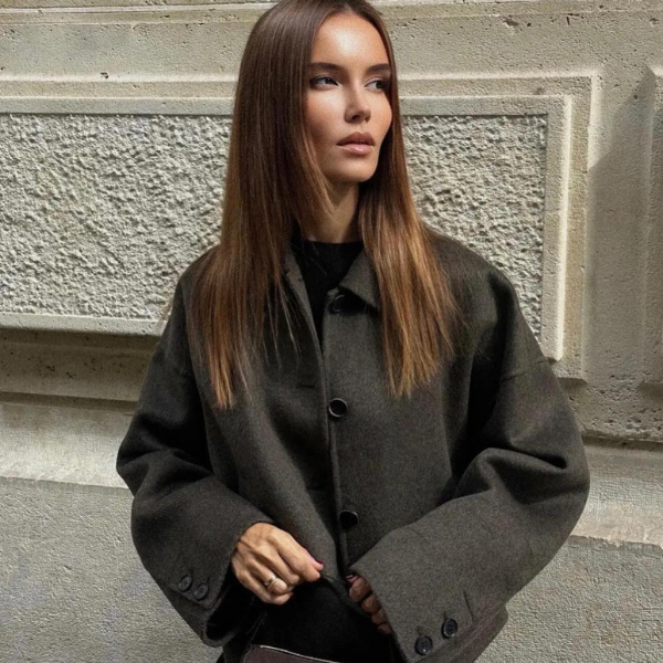 W&W Mode | Einreiher Lockere Passform Kurzer Wollmantel Woll Trenchcoat für Damen