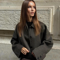 WW | Einreiher Lockere Passform Kurzer Wollmantel Woll Trenchcoat für Damen