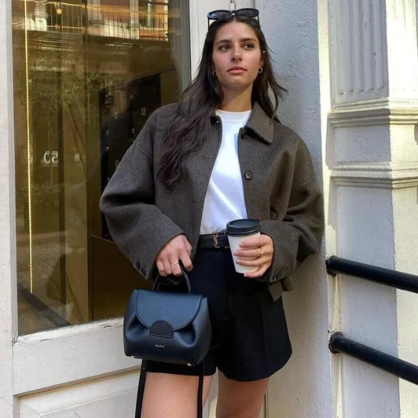 WW | Einreiher Lockere Passform Kurzer Wollmantel Woll Trenchcoat für Damen