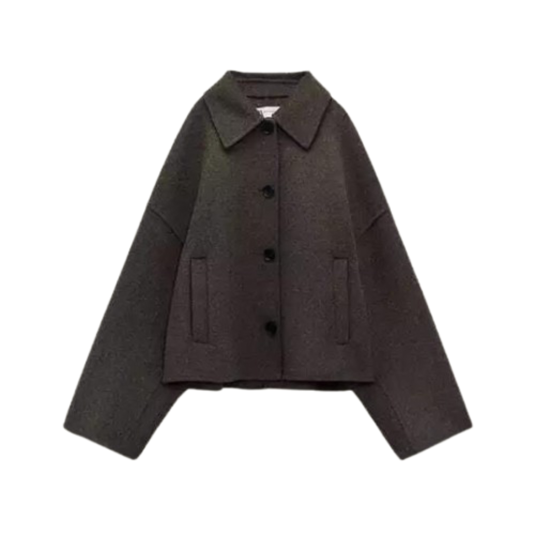 W&W Mode | Einreiher Lockere Passform Kurzer Wollmantel Woll Trenchcoat für Damen