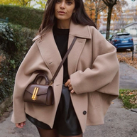 WW | Lockere Passform Einreihig Übergroße Jacke Kurzer Wollmantel für Damen