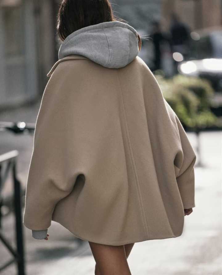 W&W Mode | Lockere Passform Einreihig Übergroße Jacke Kurzer Wollmantel für Damen