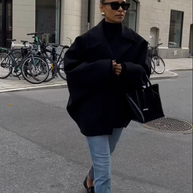 WW | Lockere Passform Einreihig Übergroße Jacke Kurzer Wollmantel für Damen