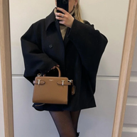 WW | Lockere Passform Einreihig Übergroße Jacke Kurzer Wollmantel für Damen