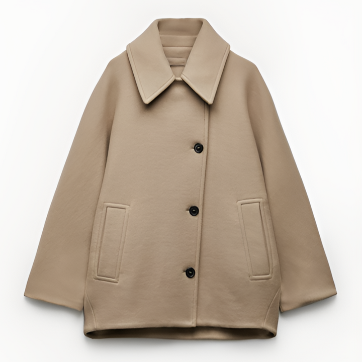 W&W Mode | Lockere Passform Einreihig Übergroße Jacke Kurzer Wollmantel für Damen