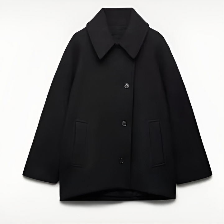 W&W Mode | Lockere Passform Einreihig Übergroße Jacke Kurzer Wollmantel für Damen