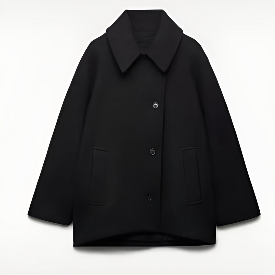 WW | Lockere Passform Einreihig Übergroße Jacke Kurzer Wollmantel für Damen