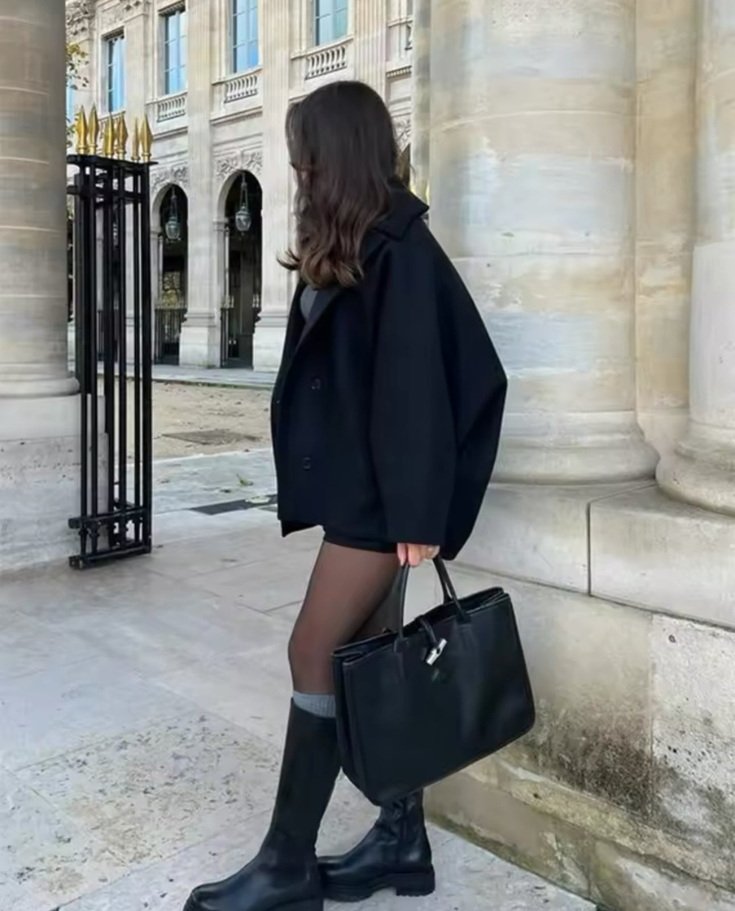 W&W Mode | Lockere Passform Einreihig Übergroße Jacke Kurzer Wollmantel für Damen