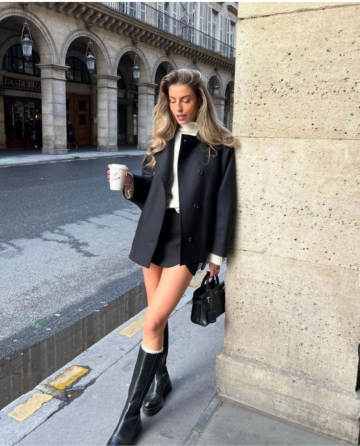 WW | Lockere Passform Einreihig Übergroße Jacke Kurzer Wollmantel für Damen