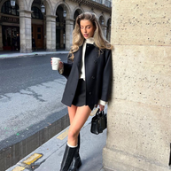 WW | Lockere Passform Einreihig Übergroße Jacke Kurzer Wollmantel für Damen