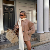 WW | Lockere Passform Einreihig Übergroße Jacke Kurzer Wollmantel für Damen