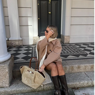 WW | Lockere Passform Einreihig Übergroße Jacke Kurzer Wollmantel für Damen