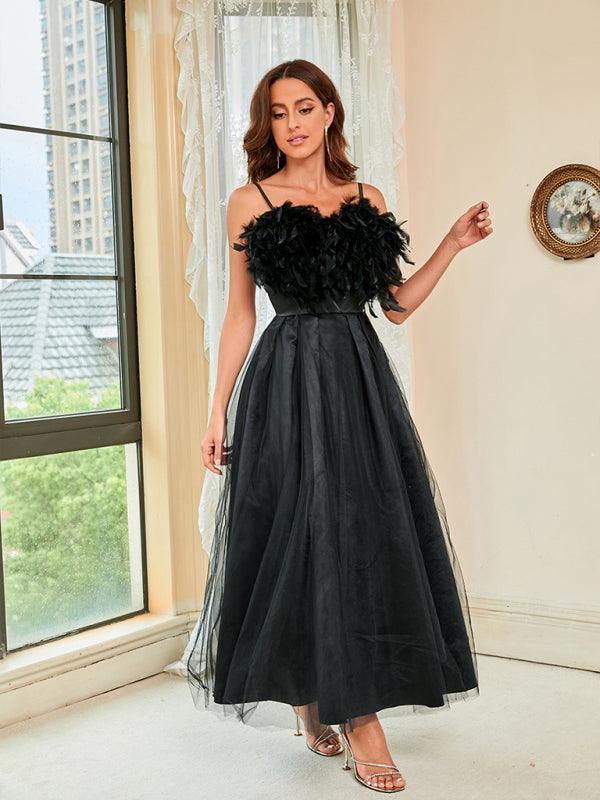 WW | Feder Sling Mesh Kleid