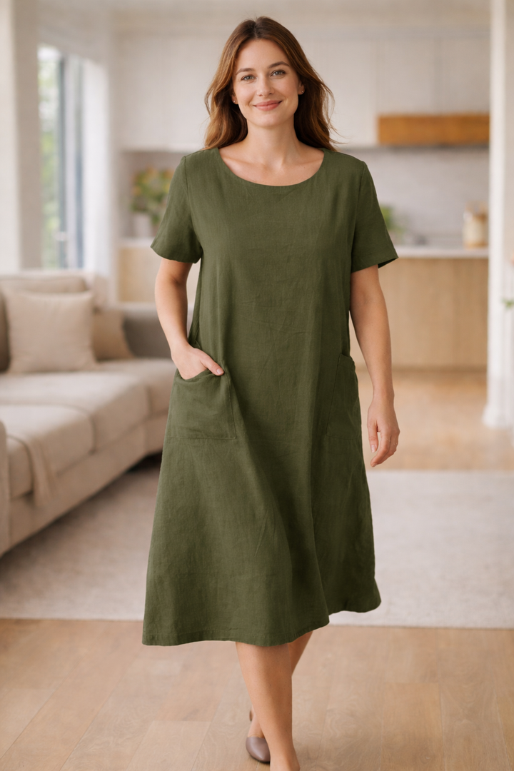 Damen-Sommerkleid mit kurzen Ärmeln und praktischen Taschen