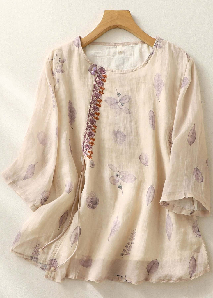 WW | Helllila Druck Quasten Patchwork Baumwollshirt Armband Ärmel