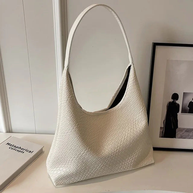 WW - Damen Vielseitige Schultertasche aus weichem Leder mit gewebtem Hobo-Design